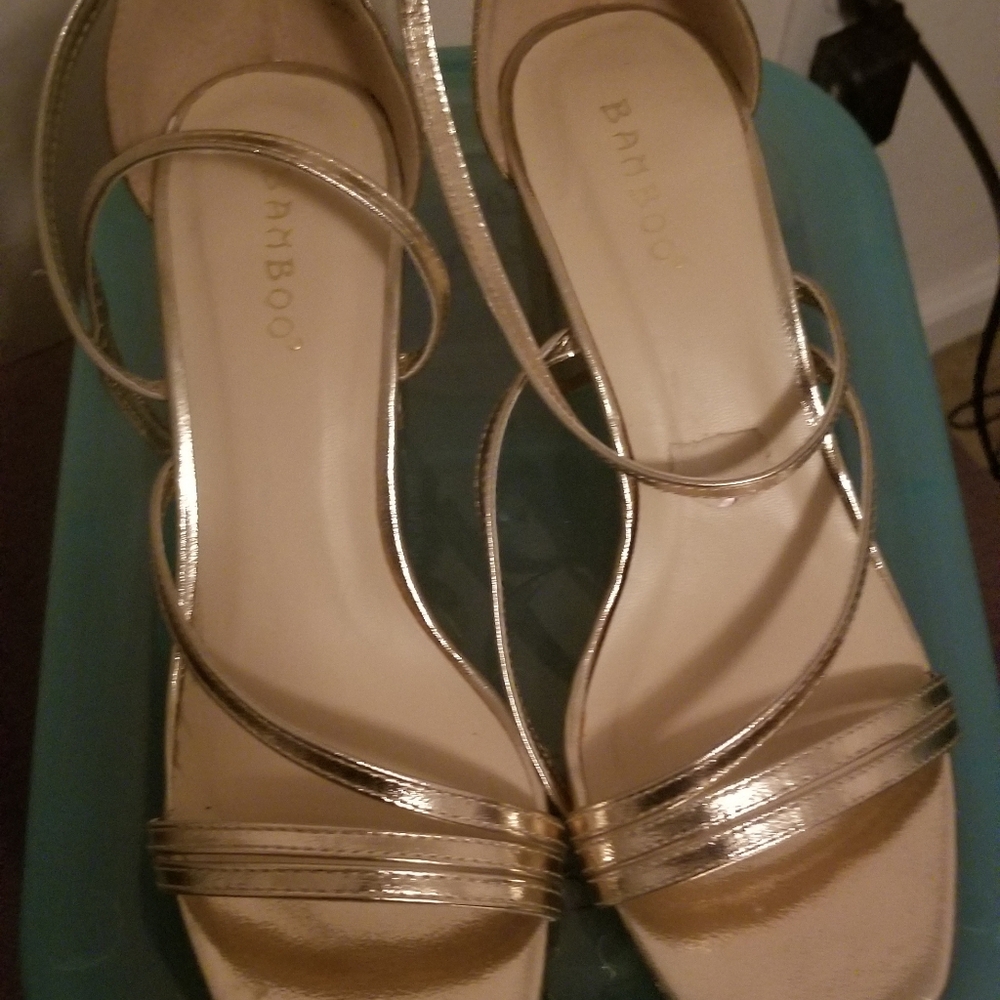 BAMBOO Metallic Gold Strappy Heeled Sandals